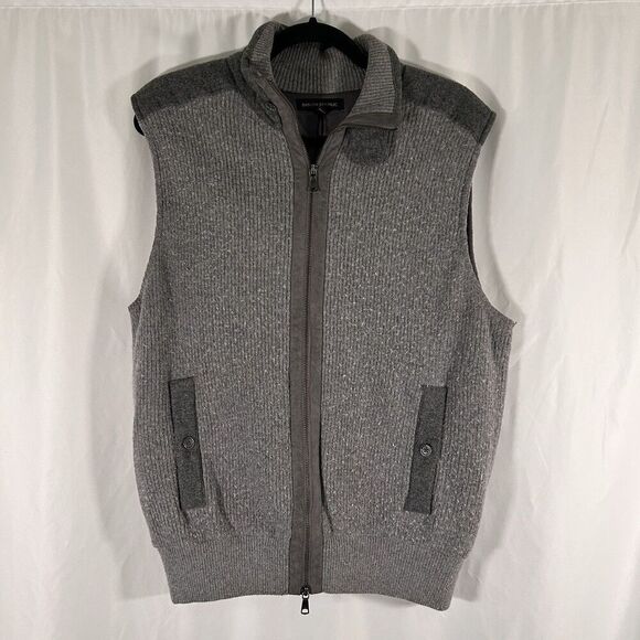 Express Wool Blend Vest Men's Large Grey Full Zip Button Pockets Satin Lining - Picture 1 of 8